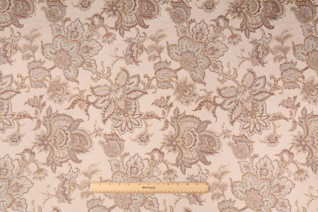 2 3/8 yards Bright Jacobean Chocolate Multi Tapestry Upholstery Drapery Fabric 