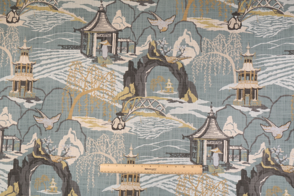 Robert Allen Neo Toile Printed Cotton Drapery Fabric In Cove   121.1 118.JPG