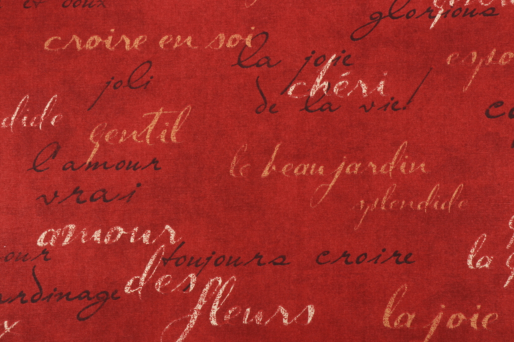 4.25 Yards Waverly Script Printed Cotton Drapery Fabric in Red