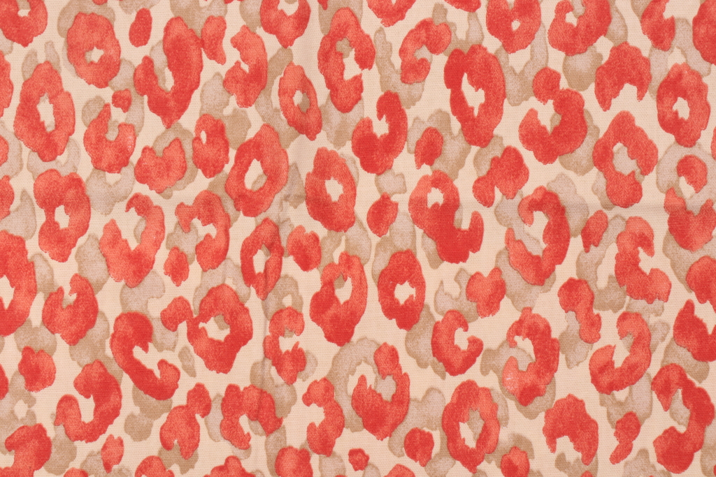 3 Yards Kaufmann Snow Leopard Printed Cotton Drapery Fabric in Blaze