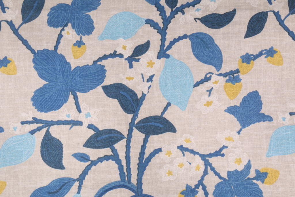 1 Yards Robert Allen Madcap Cottage Crewel Summer Printed Linen Drapery Fabric in Ocean