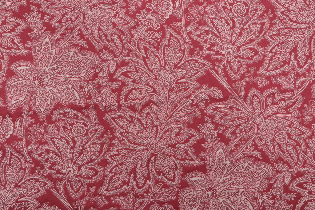 1.75 Yards Thibaut Camden Leaf W7183 Woven Upholstery Fabric in Raspberry