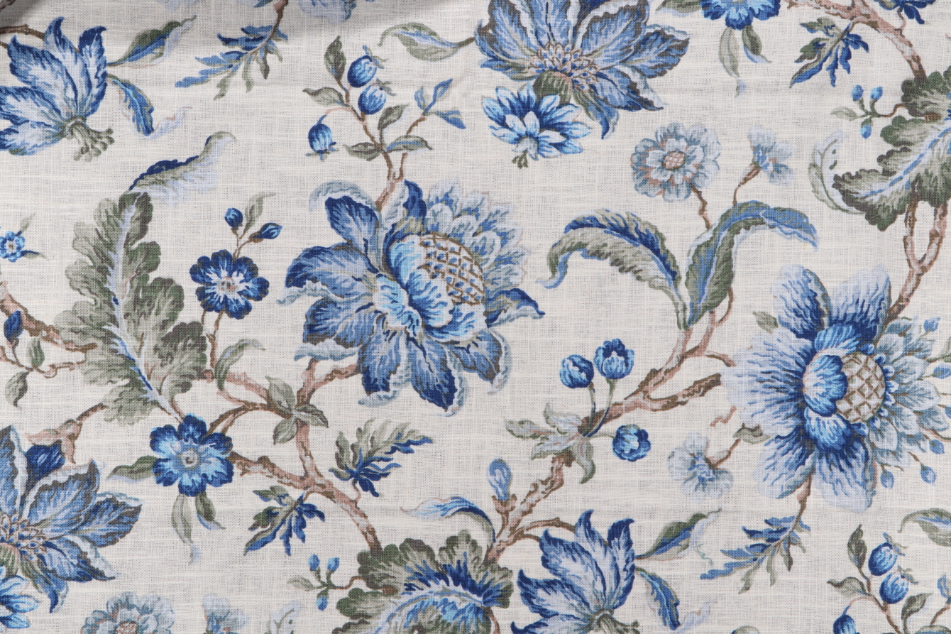 Covington Sturbridge Printed Linen Blend Drapery Fabric in 50-Bluebell 