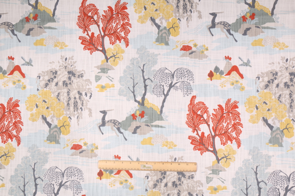 Robert Allen Modern Toile Printed Cotton Drapery Fabric in Persimmon