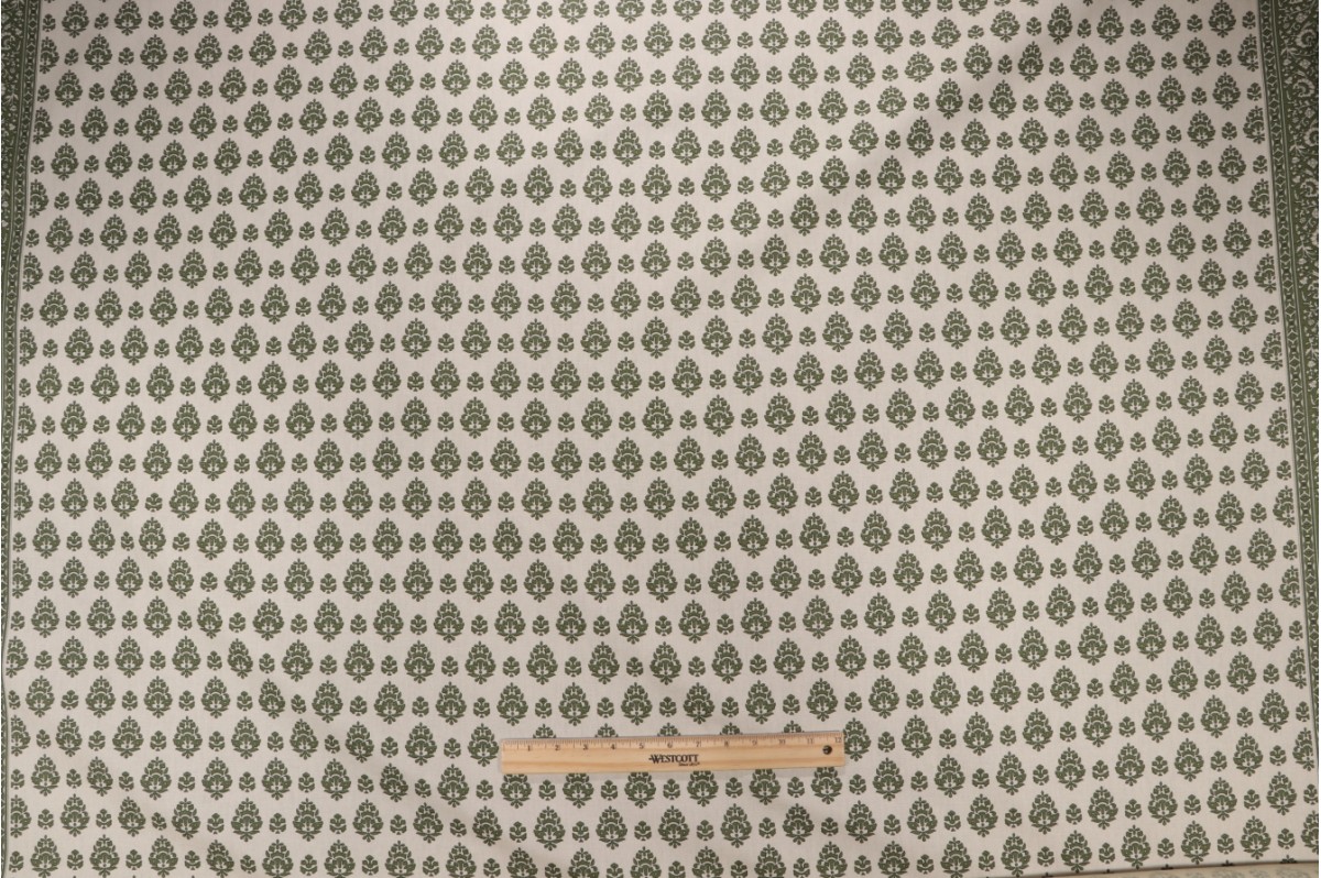 13 Yards Oscar de la Renta Printed Linen Drapery Fabric in Green for