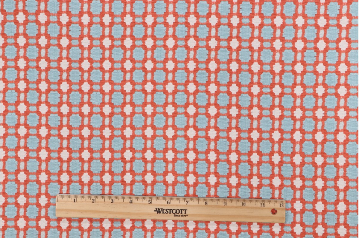 12 Yards Thibaut Delilah F79617 Woven Upholstery Fabric in Coral and Aqua