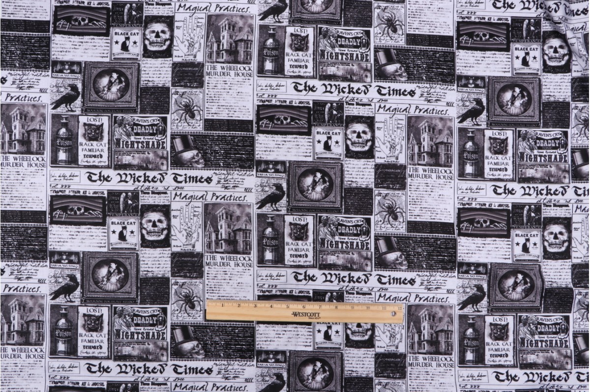 7.88 Yards Fabrics of SoHo Wicked - Wicked Time Newspaper Printed ...