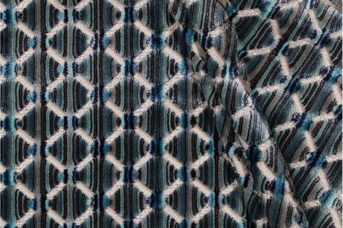 .5 Yards Strie Diamond Velvet Upholstery Fabric in Ocean