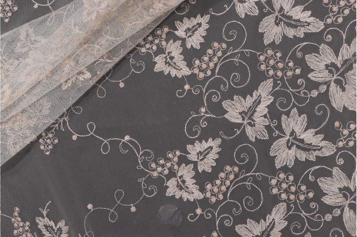 1.5 Yards Scalamandre Julien Sheer Lace Drapery Fabric in Beurre Beige