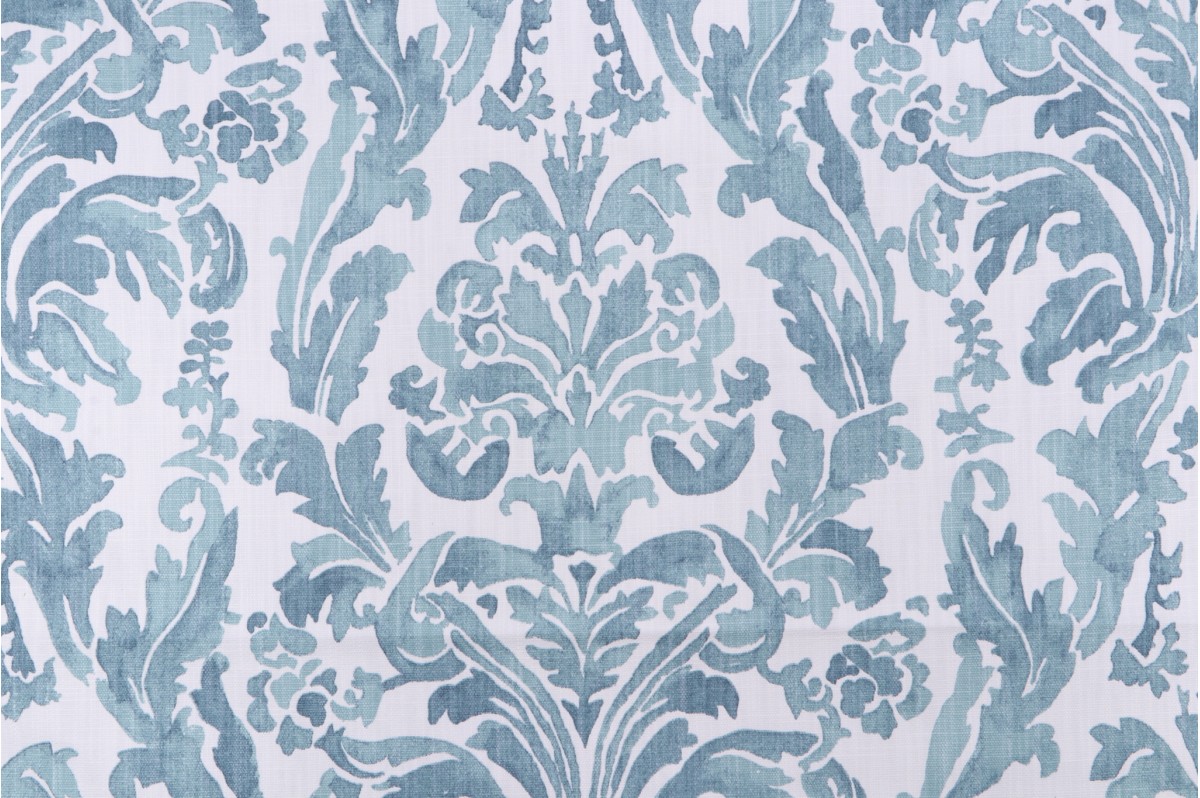 6.25 Yards Lacefield Coribel Printed Cotton Drapery Fabric in Bluestone