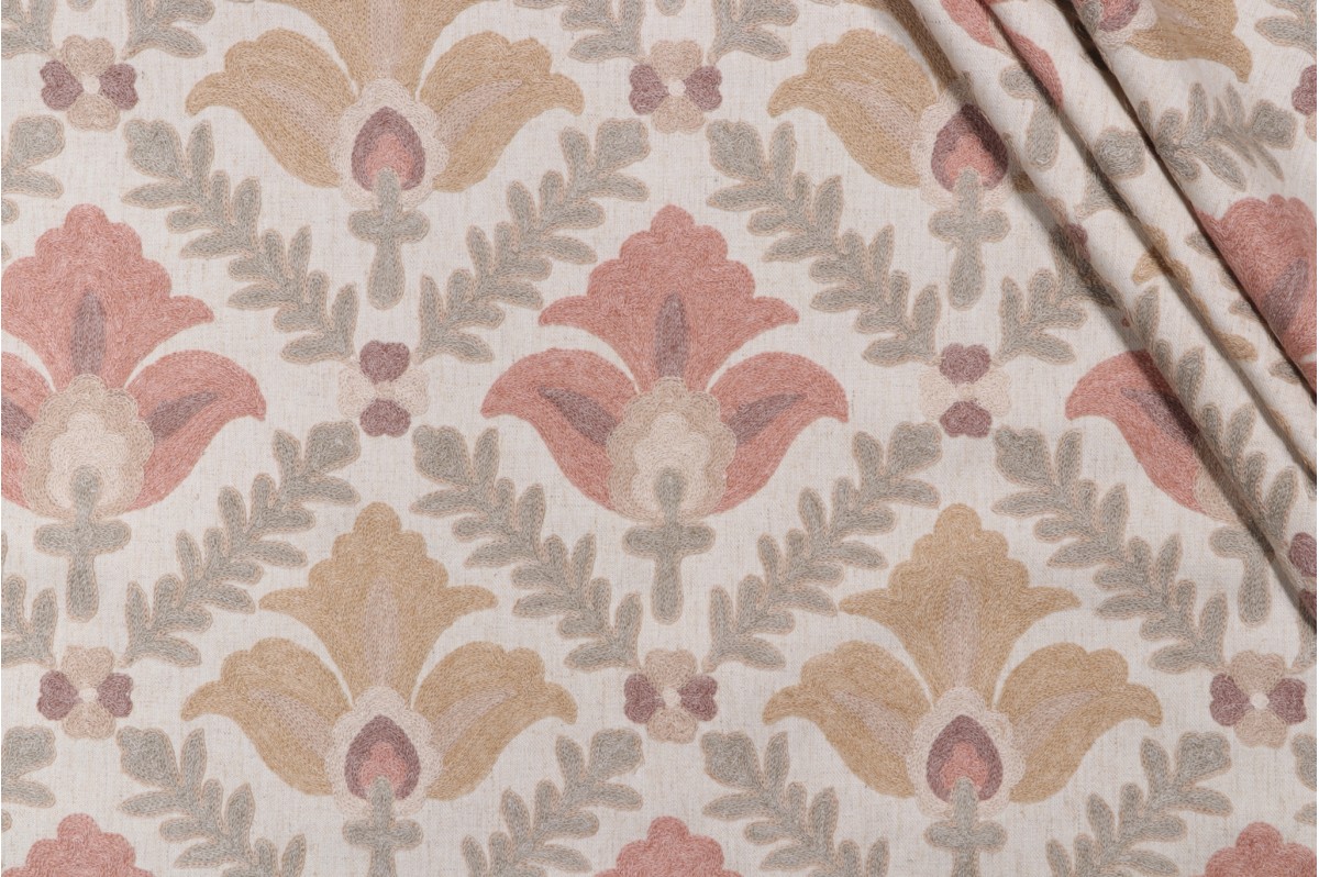 P Kaufmann Angeline Crewel Embroidered Drapery Fabric in Berry 60.95