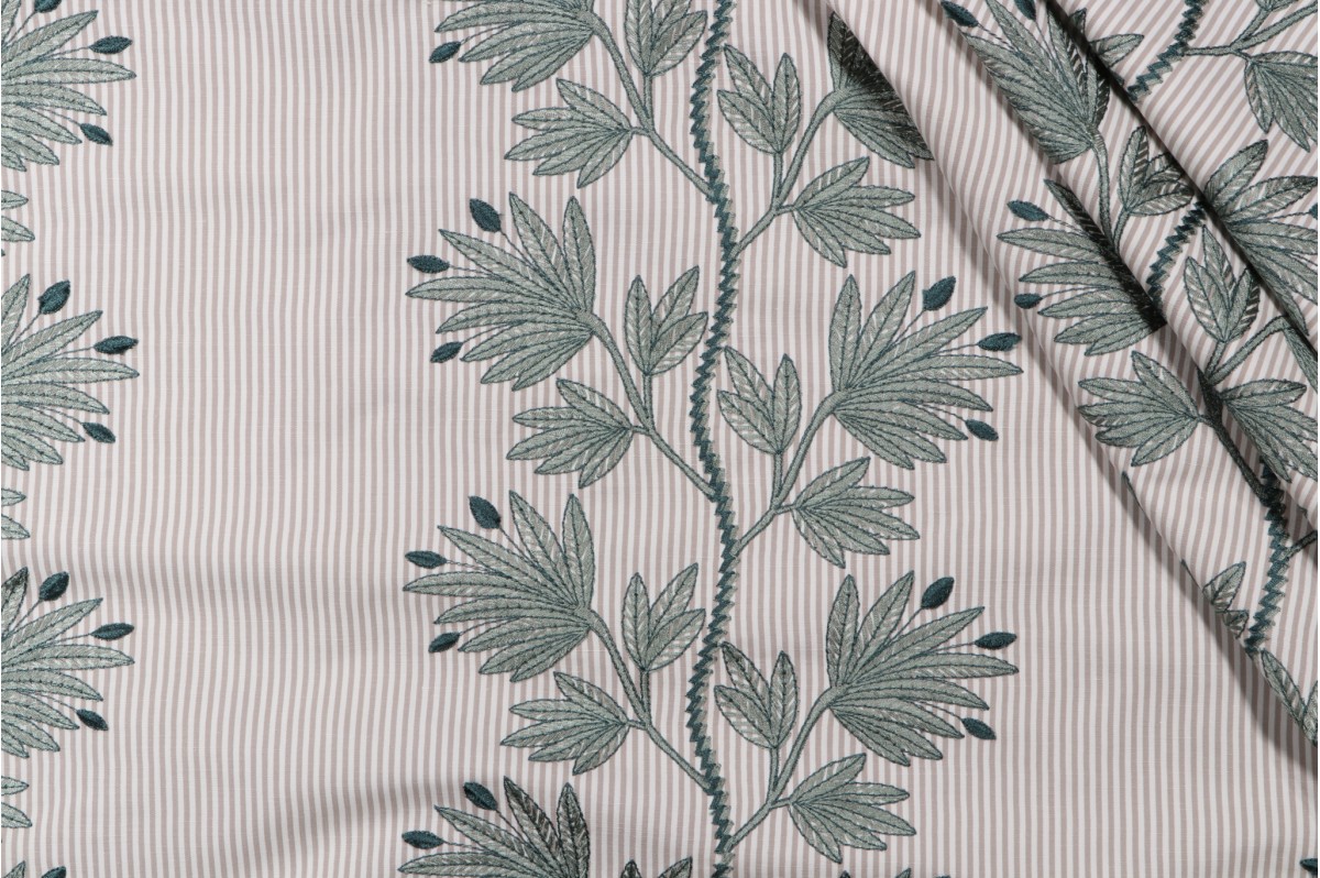 P Kaufmann Garland Embroidered Drapery Fabric in Juniper