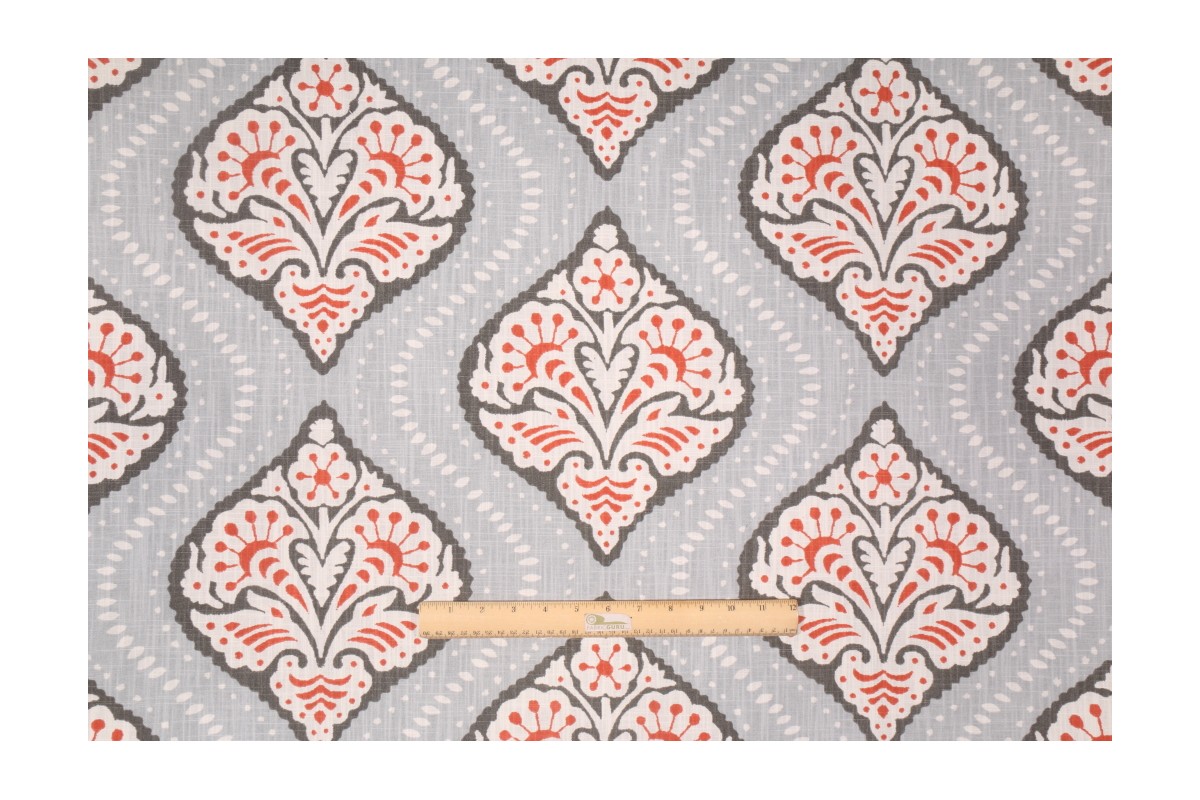 Robert Allen Kavali Ogee Printed Cotton Drapery Fabric in Persimmon