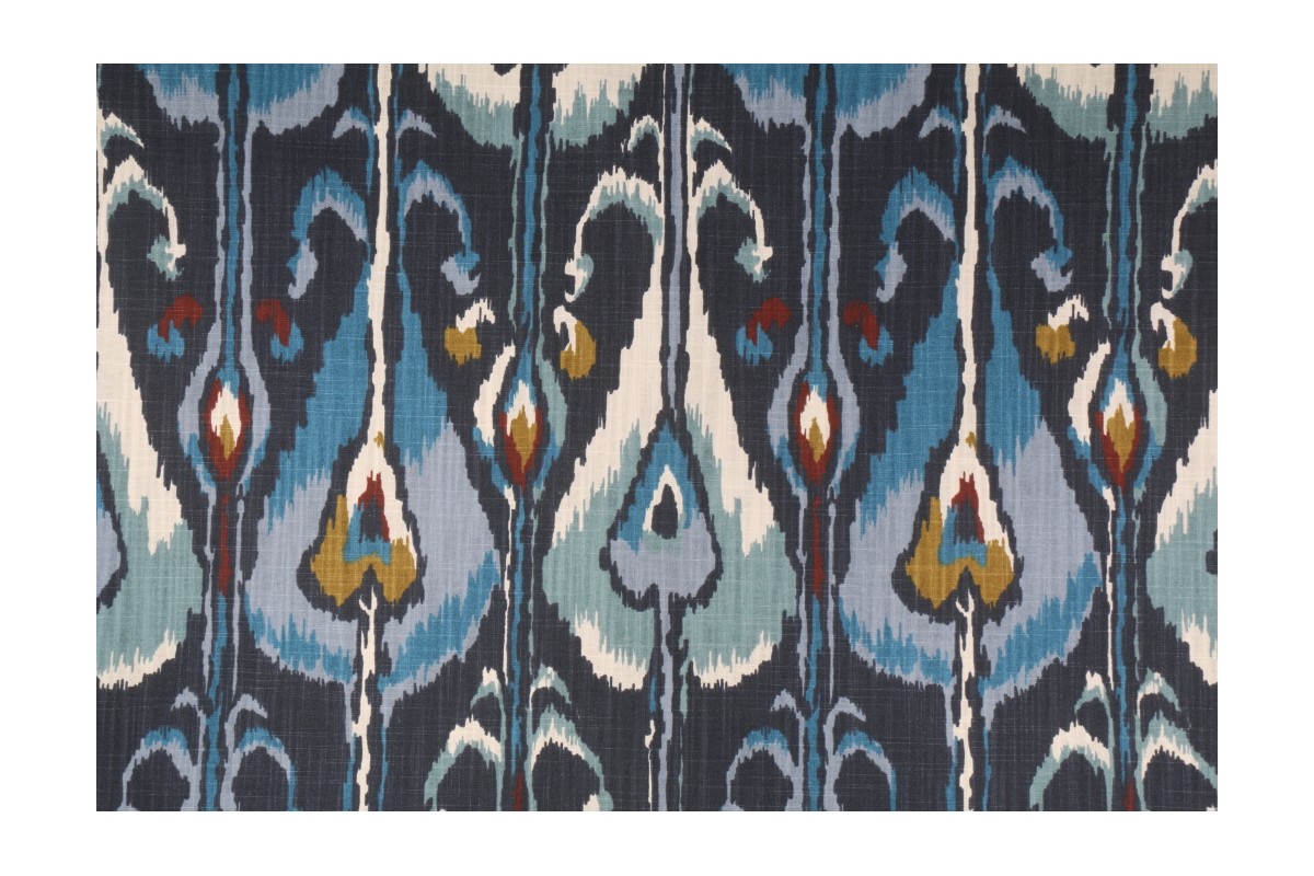 5.8 Yards Robert Allen Ikat Bands Printed Cotton Drapery Fabric in Indigo