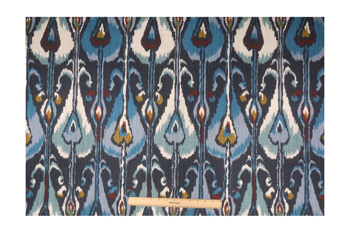 5.8 Yards Robert Allen Ikat Bands Printed Cotton Drapery Fabric in Indigo