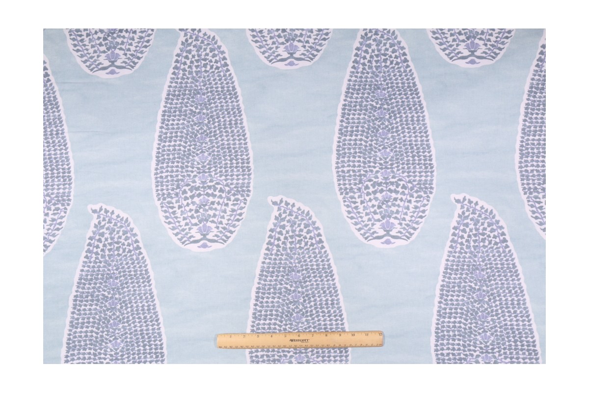 Robert Allen Paisley Stamp Printed Cotton Drapery Fabric in Aquatint