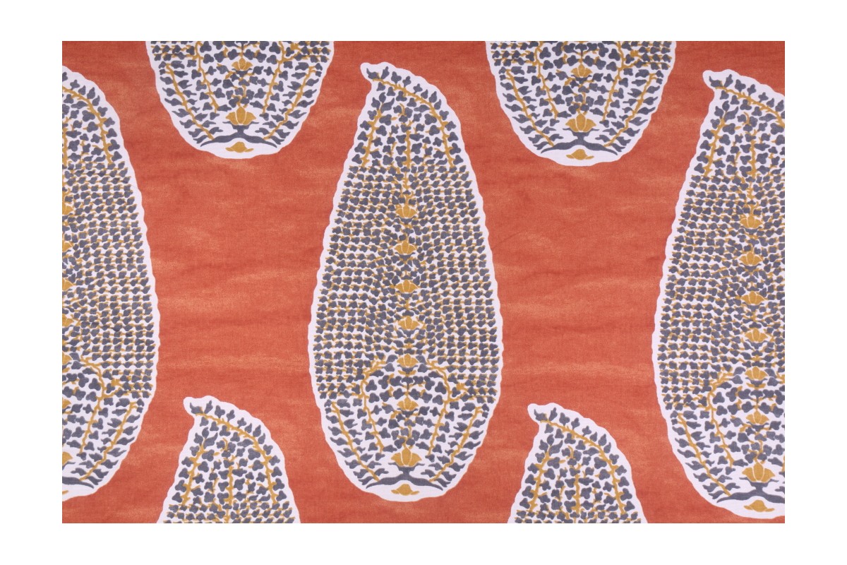 Robert Allen Paisley Stamp Printed Cotton Drapery Fabric in Persimmon
