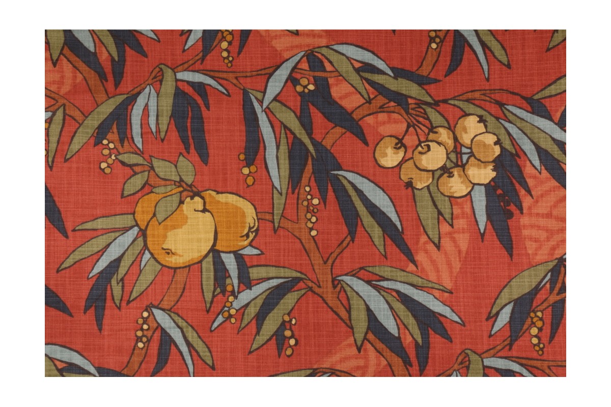 Robert Allen Nouveau Fruit Printed Cotton Drapery Fabric in Persimmon