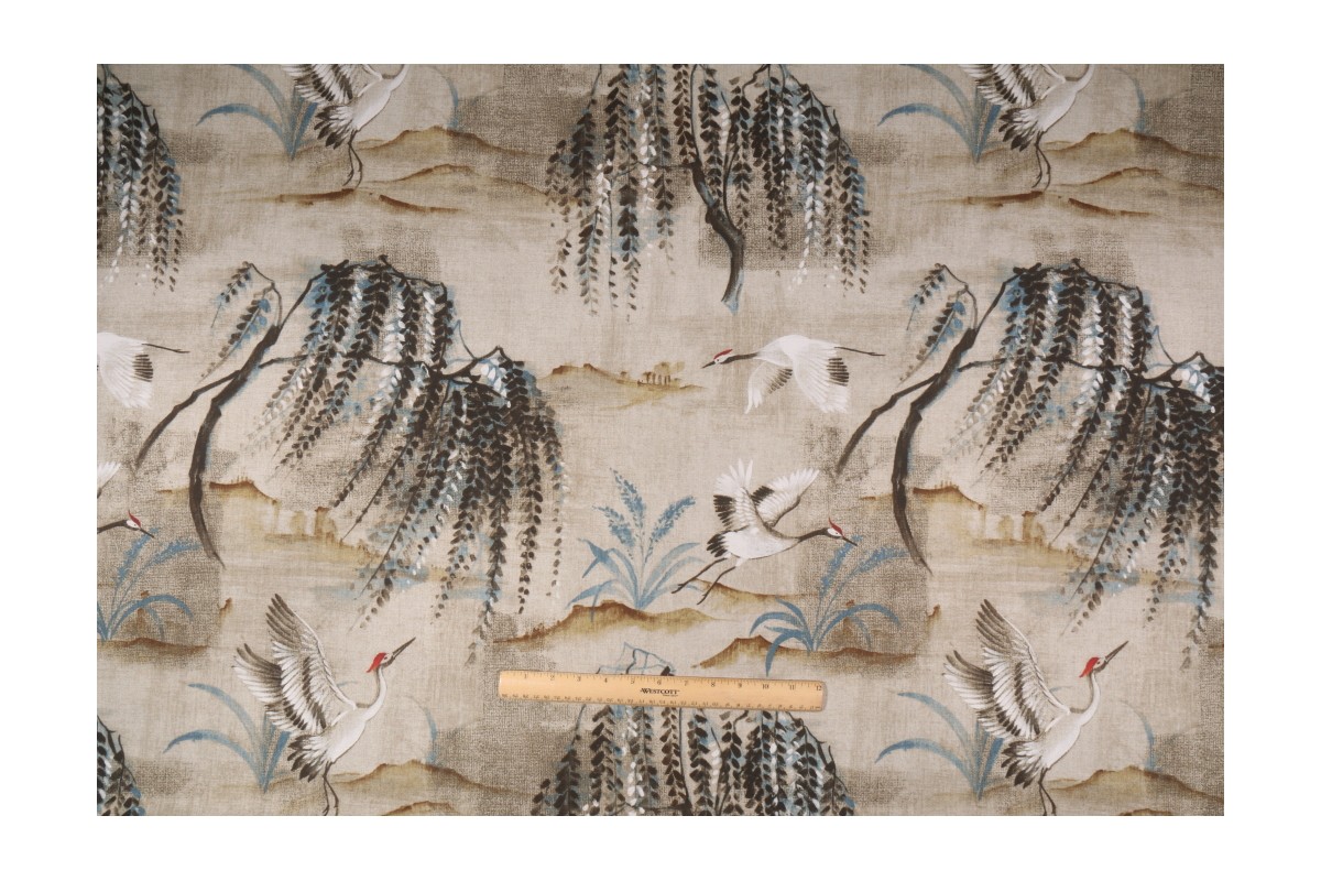 Hamilton Tancho Printed Cotton Drapery Fabric in Parchment