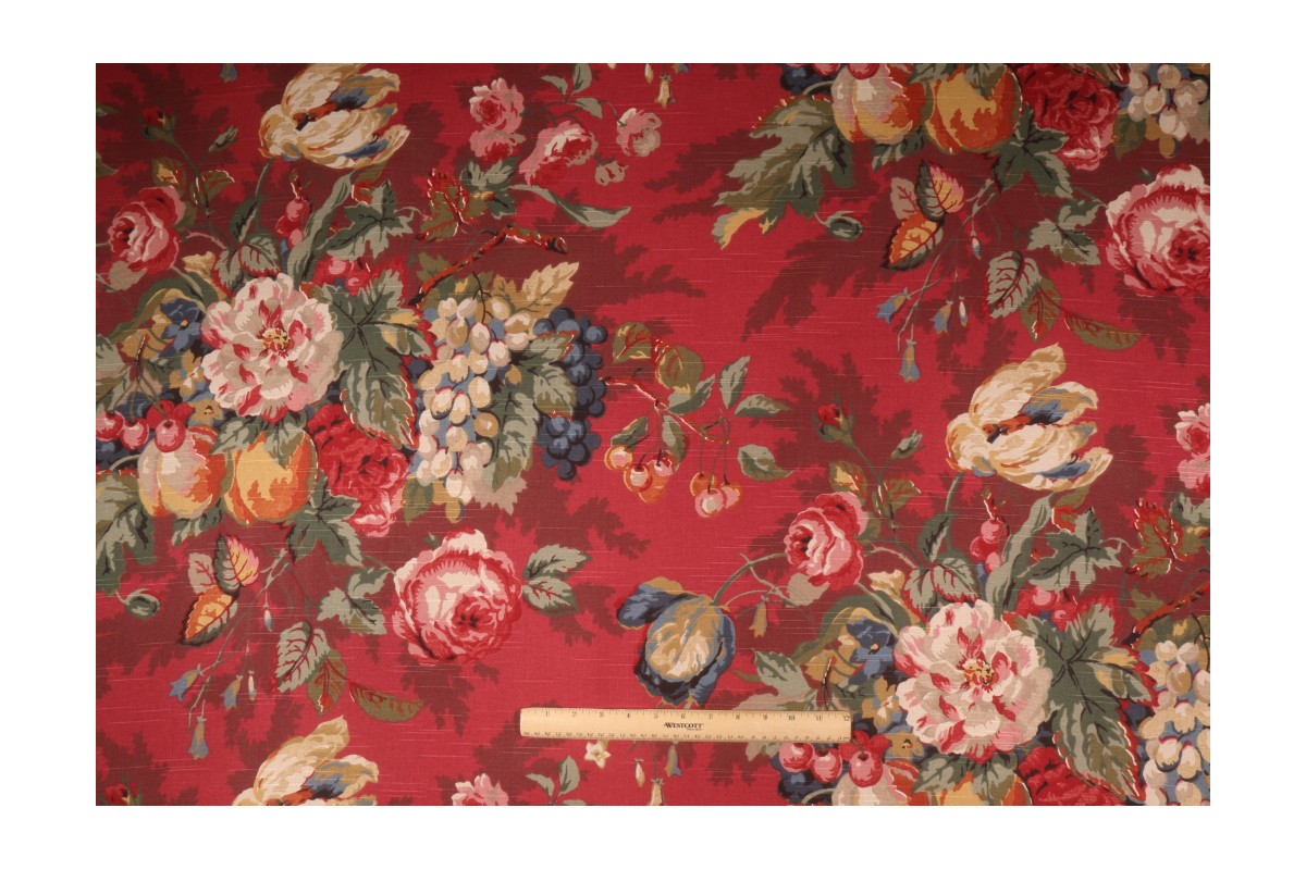 2 Yards Kaufmann Queensland Printed Cotton Drapery Fabric in Crimson