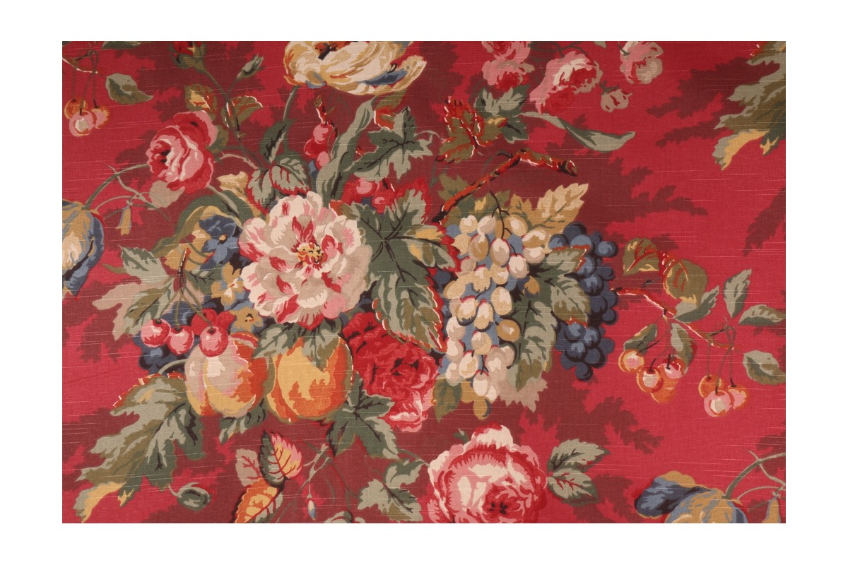 2 Yards Kaufmann Queensland Printed Cotton Drapery Fabric in Crimson