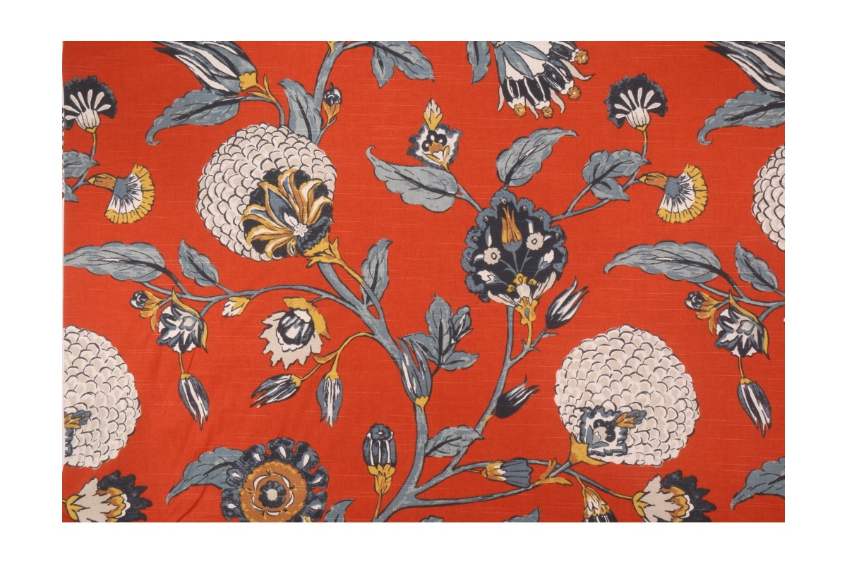 Robert Allen Auretta Printed Cotton Drapery Fabric in Persimmon