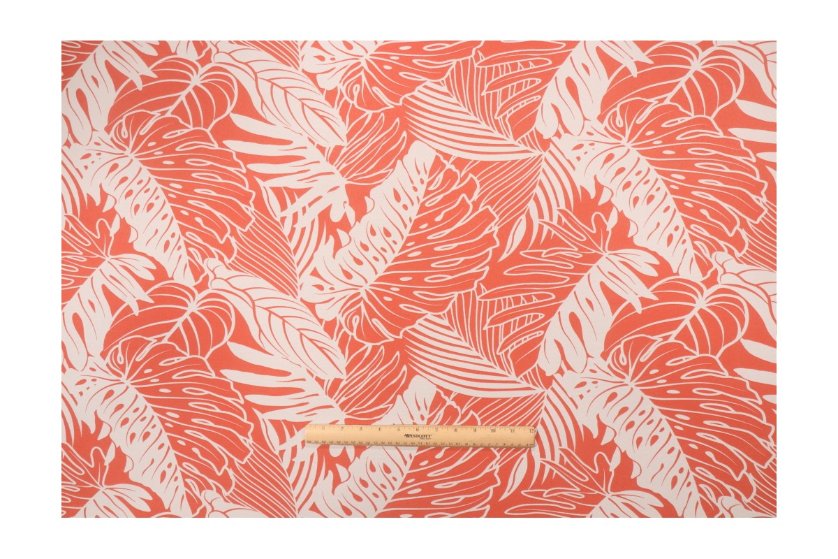 Tommy Bahama Leaf Reef Printed Polyester Outdoor Fabric in Tangerine