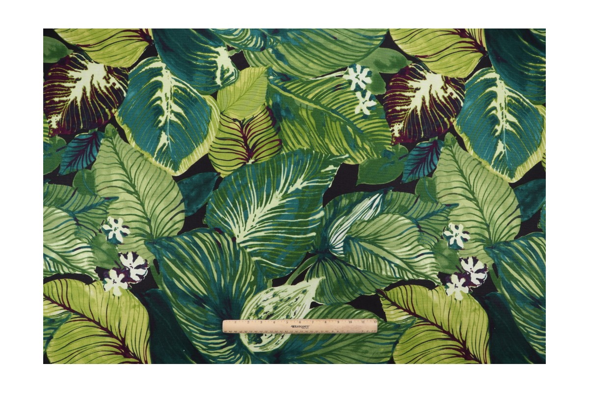 Tommy Bahama Lush Leaf Printed Cotton Drapery Fabric in Evening Sky