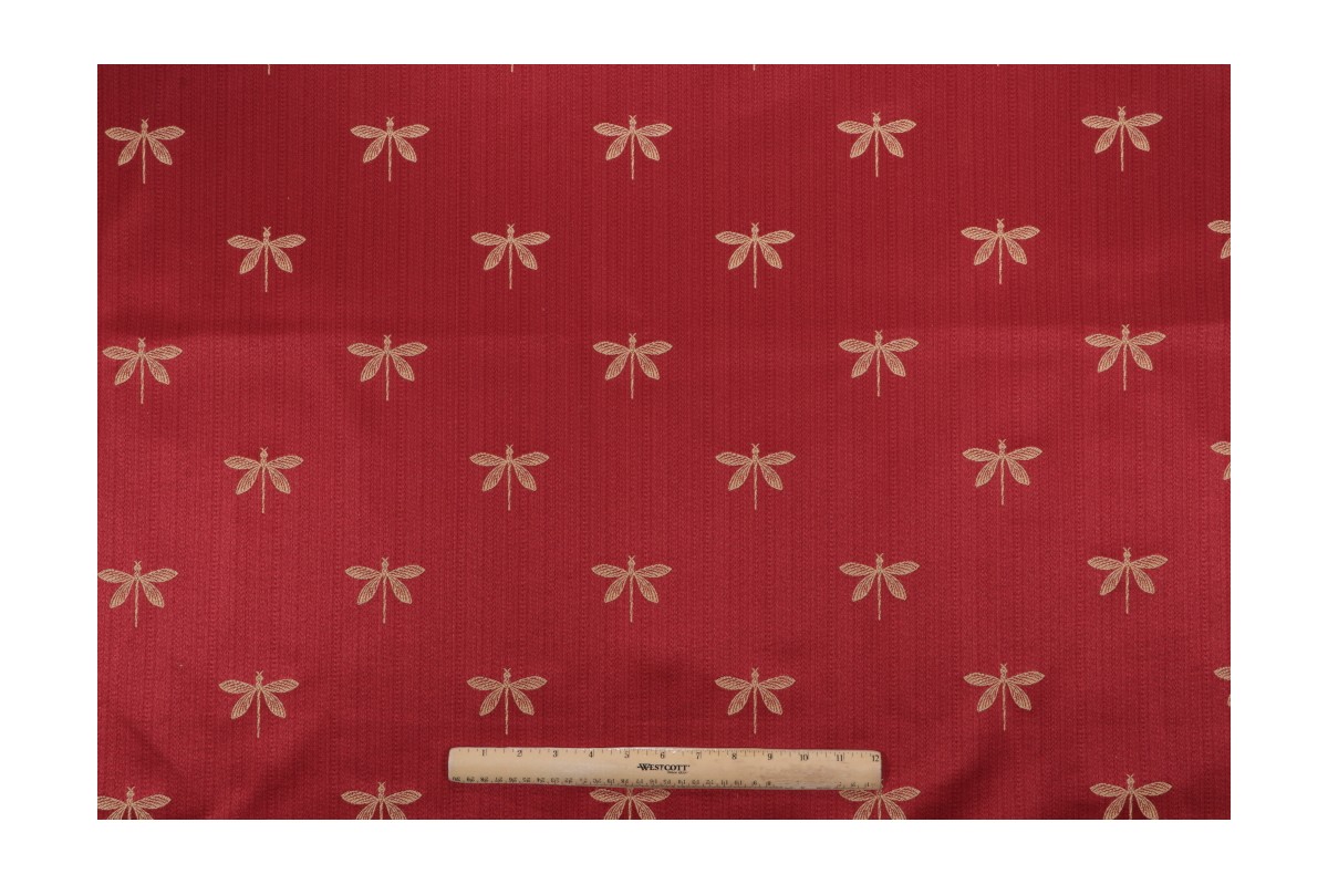 Mill Creek Imperial Dragonfly Tapestry Upholstery Fabric in Maraschino