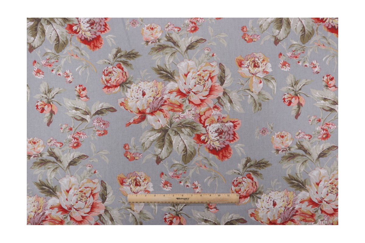 11 Yards Waverly Fleuretta Printed Cotton Drapery Fabric in Slate