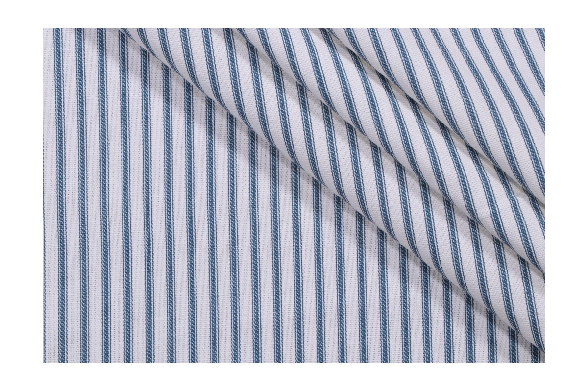 Magnolia Home Berlin Ticking Stripe Printed Cotton Drapery Fabric in Ocean