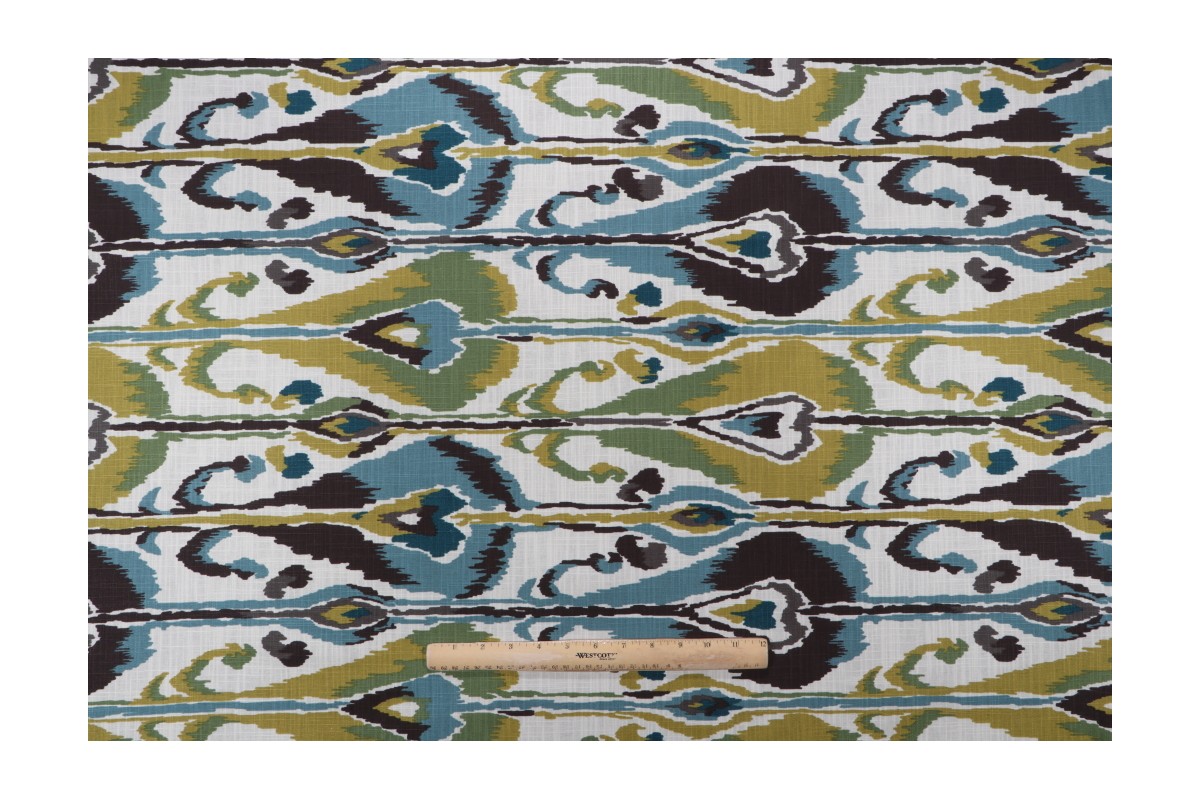 Robert Allen Ikat Banks RR BK Printed Cotton Drapery Fabric in Rain