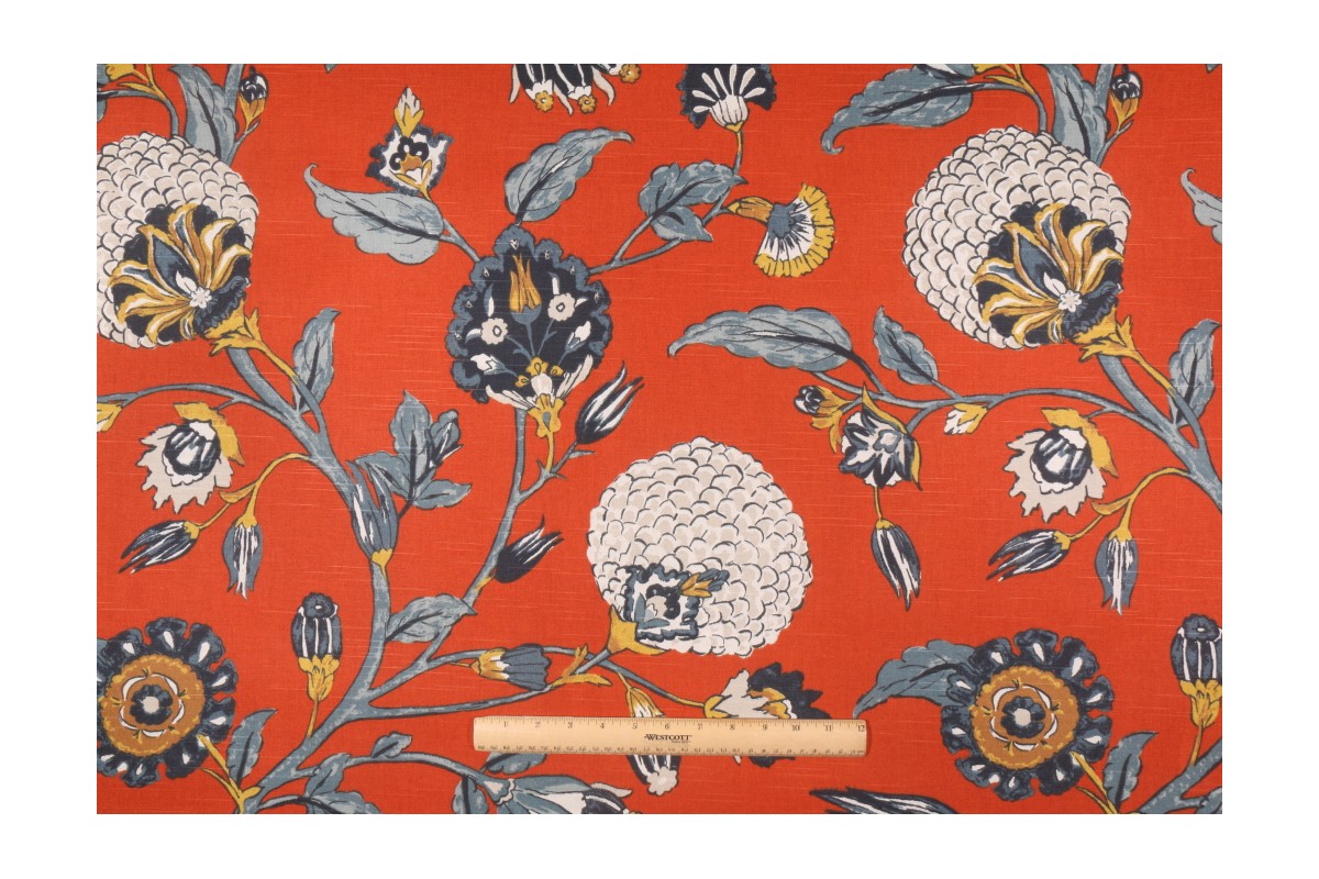 12.2 yards Robert Allen Auretta Printed Cotton Drapery Fabric in Persimmon