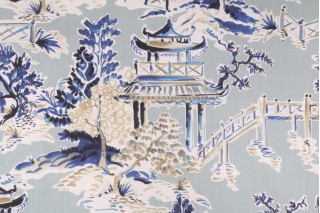 Hamilton Ming Printed Cotton Drapery Fabric in Rain 