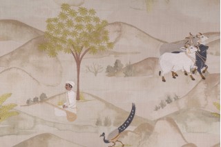 Hamilton Punjab Embroidered Cotton Decorator Fabric in Linen 