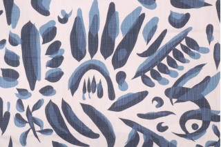 Lacefield Lino-Chatham White Printed Cotton Blend Drapery Fabric in Cobalt 
