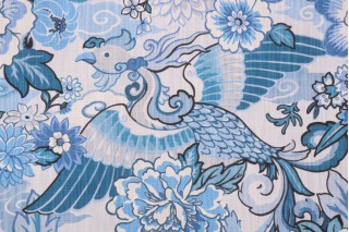 Kaufmann Lotus Pond Printed Cotton Drapery Fabric in Nile Blue