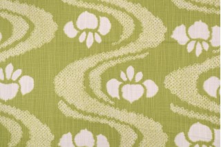 Scroll Stripe Printed Cotton Drapery Fabric in Apple Green 