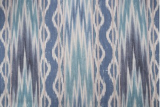 Sample of Kaufmann Ruolan Printed Cotton Blend Drapery Fabric in Persian  Blue $21.95 per yard