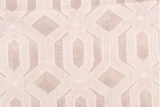Geo Trellis Embroidered Drapery Fabric in Linen