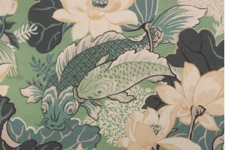 Kaufmann Lotus Pond Printed Cotton Drapery Fabric in Eucalyptus 