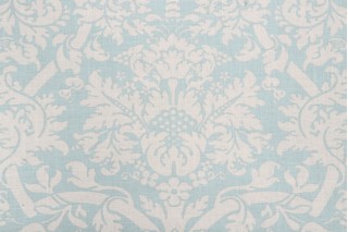 Thibaut Residence Damask F91351 Printed Linen Blend Drapery Fabric in Aqua 