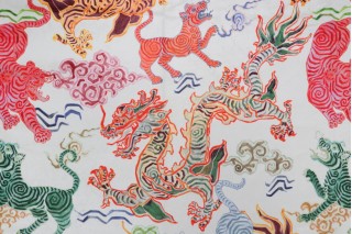 Hamilton Tibetan Tiger Printed Velvet Decorator Fabric in Natural 