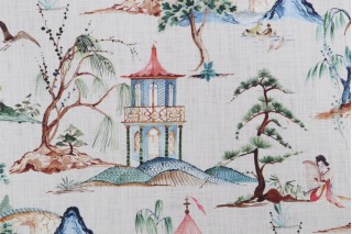 Hamilton Okayama Printed Cotton Drapery Fabric in Flax 