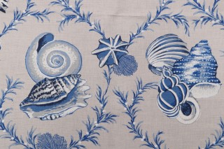 Thibaut Sumba Shell F95744 Printed Drapery Fabric in Blue on Natural 