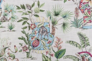 Thibaut Tropical Fantasy F95768 Printed Drapery Fabric in Green & Blue 