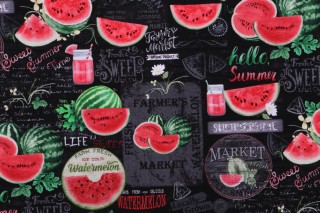 Timeless Treasures Watermelon Chalkboard Printed Cotton Craft Fabric in Black 