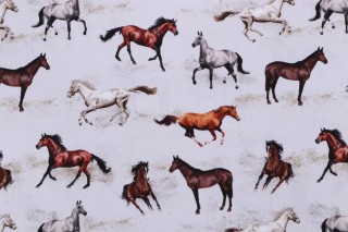 Timeless Treasures Wild Horses Racing Printed Cotton Craft Fabric in Cream 