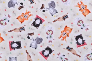 Timeless Treasures Cute Sassy Cats Printed Cotton Craft Fabric in Natural 