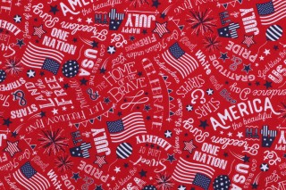 Timeless Treasures Patriotic 4th Of July Quote Printed Cotton Craft Fabric in Red 